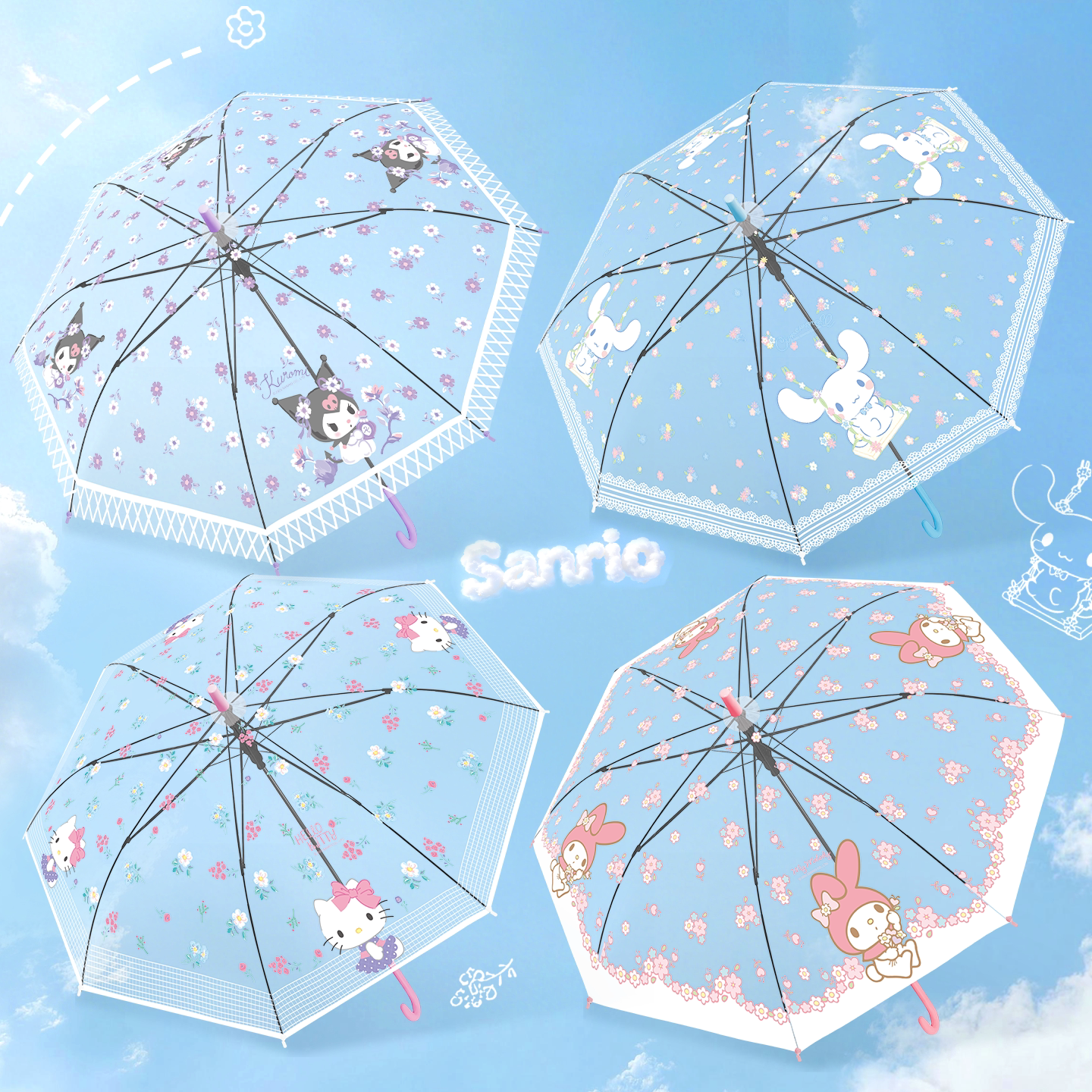 三丽鸥正版授权Hello Kitty透明雨伞长柄伞防雨可爱卡通手动伞萌图片