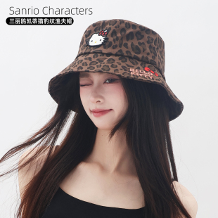 三丽鸥2025新款 HelloKitty帽子渔夫帽豹纹女显脸小盆帽豹纹可爱萌