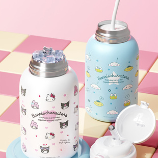 三丽鸥正版授权凯蒂猫乐思双饮小肚保温杯500ml满印库洛米kt可爱