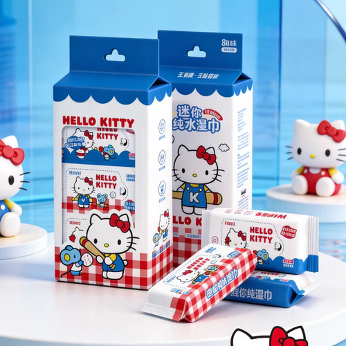 三丽鸥正版HelloKitty迷你可爱湿巾8连包便携迷你清洁纯水湿纸巾