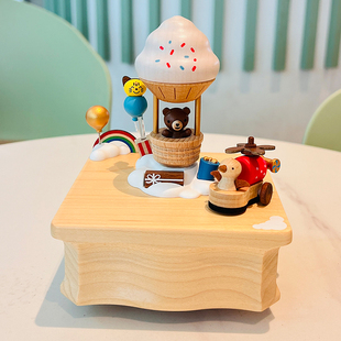 台湾森活木趣木质音乐盒Sankyo八音盒热气球摆件闺蜜儿童生日礼物