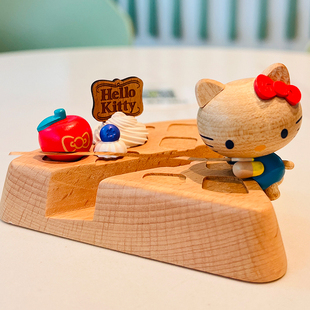台湾森活木趣手机座holle kitty可爱实木质生日礼物女孩桌面摆件
