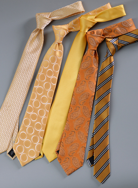 黄色系时尚商务西装男士手打领带金色工作学生职业韩版女潮流条纹