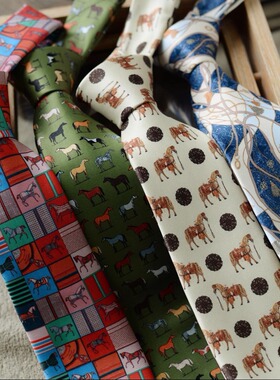 手打时尚印花复古领带花纹西装英伦男高级感趣味独特动物图案潮流