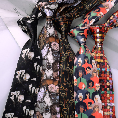 印花趣味文艺港风手系领带潮流