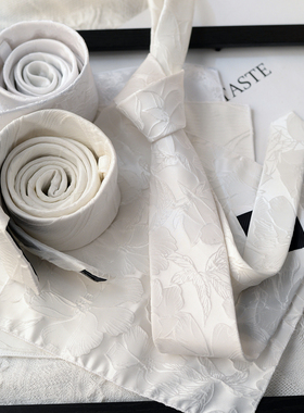 纯洁白色领带优雅宁静高级感英伦韩版西装衬衫领带米白年轻时尚潮