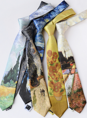 休闲领带复古小众帅气轻奢花纹油画风清新高级感手打制服衬衫女男