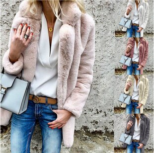 Winter fluffy coat women warm faux fur jackets Lady Overcoat