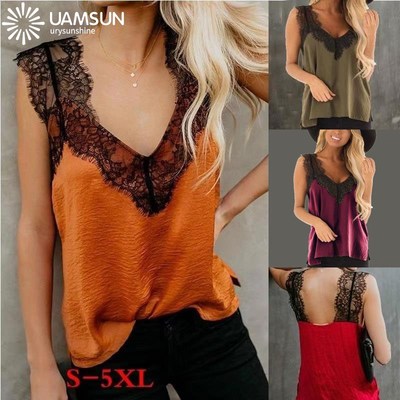 2019 women t shirt loose lace sleeveless suspender vest 背心