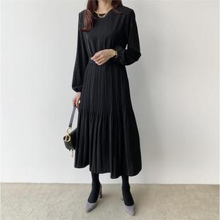 气质淑女收腰显瘦百褶长款 新款 连衣裙 韩国chic秋季 跨境外贸女装