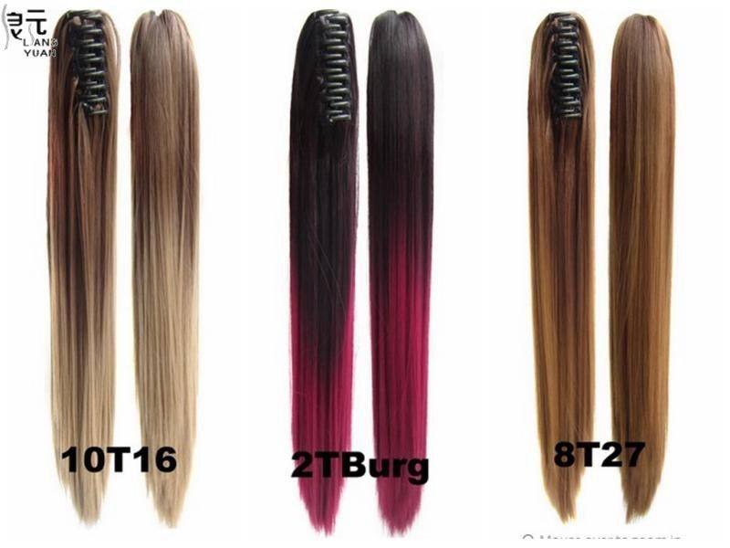 Two-color highlights long straight gradient wig pony tail