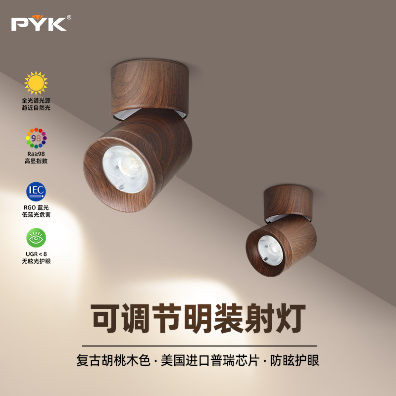 中古风明装防眩射灯客厅卧室全光谱高显指护眼小山丘可调节天花灯