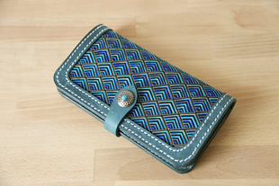 日式 孔雀 拼布 头层牛皮 钱夹真皮收纳钱包 纯手工长款 切線派