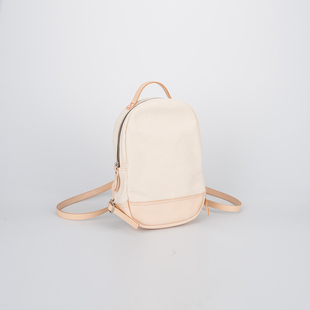 风 手工百搭拼接休闲小双肩背包极简日式 帆布遇上皮革