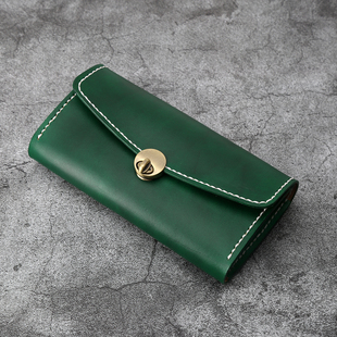 旋钮款 LINEAR手工真皮女士钱包 TANGENT 手拿包长财布 切線派