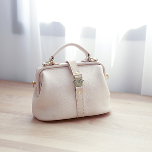 医生包纯手工复古手提口金包真皮斜挎包 软皮 小号原色 切線派