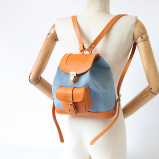 水洗牛仔布女士背包复古文艺女包清凉夏日包包 牛仔拼皮医生包