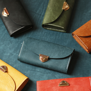 LINEAR TANGENT 真皮純手工風琴錢包女士长夹插扣款 切線派