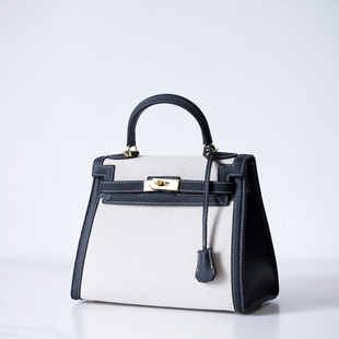 手提包单肩大包百搭斜挎包 凯丽潮流女包包 黑 帆布拼皮医生包