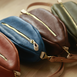 手工真皮复古斜跨单肩百搭腰包 Rugby橄榄球女士胸包 切線派