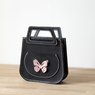 切線派 way 锁蝶 锁头包 女士单肩斜挎包手工真皮手提包