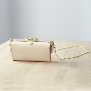 头层牛皮 杜勒斯口金钱包长夹斜挎包 纯手工手拿包 切線派