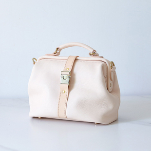 医生包纯手工复古手提口金包真皮斜挎包 软皮 大号原色 切線派