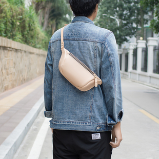 LINEAR手缝植鞣牛皮真皮胸包单肩斜挎简约腰包 TANGENT 切線派