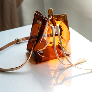 意大利牛皮拼接pvc水桶包透明包夏季 bag Water