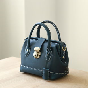 杜勒斯 英伦 医生包纯手工复古手提口金包真皮斜挎包 切線派