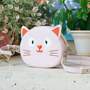 真皮手作貓咪斜背包｜親子可用迷你包｜立體貓臉｜可調背帶小包