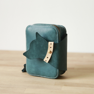 切線派 拉链小包 柴犬 way 手机包 可爱单肩斜挎包手工真皮2