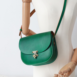 采蘑菇 孔雀绿 马鞍包女士肩背包纯手工制作手染植鞣革真皮