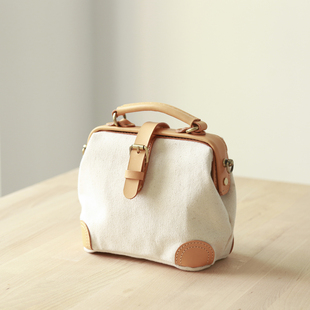 斜挎包手提包女单肩包小号 医生包帆布包复古经典 帆布遇上皮革