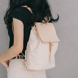 原色 手工英伦复古拼接休闲双肩背包真皮帆布包 帆布遇上皮革