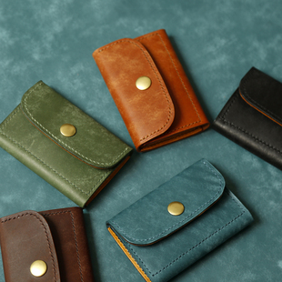 切線派 男士 多功能钥匙包 零钱包纯手工真皮 复古包盖式 卡包