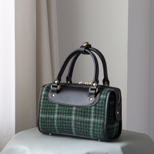 波士顿女包 Tweed Harris 手提肩背包秋冬女士包包 羊毛拼皮