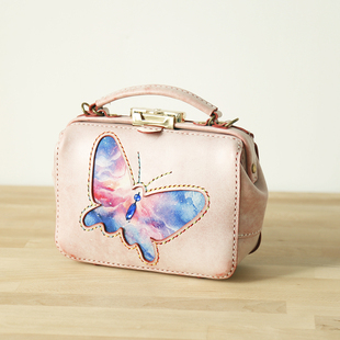 大号 切線派杜勒斯手工口金包女士医生包真皮斜挎包 太空蝴蝶