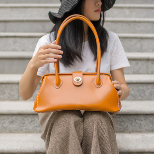 TANGENT LINEAR手拎医生包手提包手工真皮复古托特包