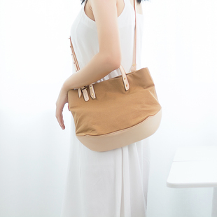 轻便式 夏季 迷你帆布手提包两用斜挎包 帆布遇上皮革