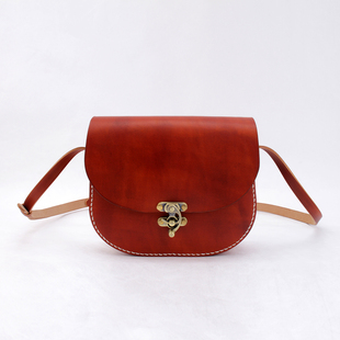 采蘑菇 炙烤色 马鞍包女士肩背包纯手工制作手染植鞣革真皮