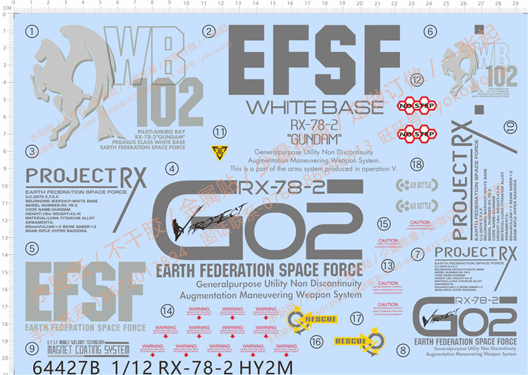 thumbnail for Gundam Model 1:12 Rx-78-2 Original Gundam Hy2M. Special Water Decals【64427B】