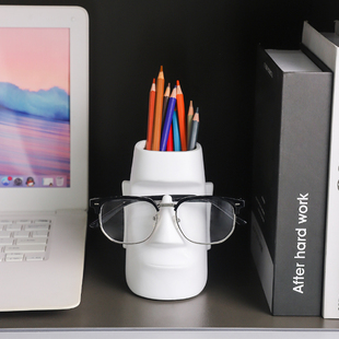 新款创意摩艾石像笔筒书桌收纳筒艺术感简约眼镜架眉笔眉刷筒摆件