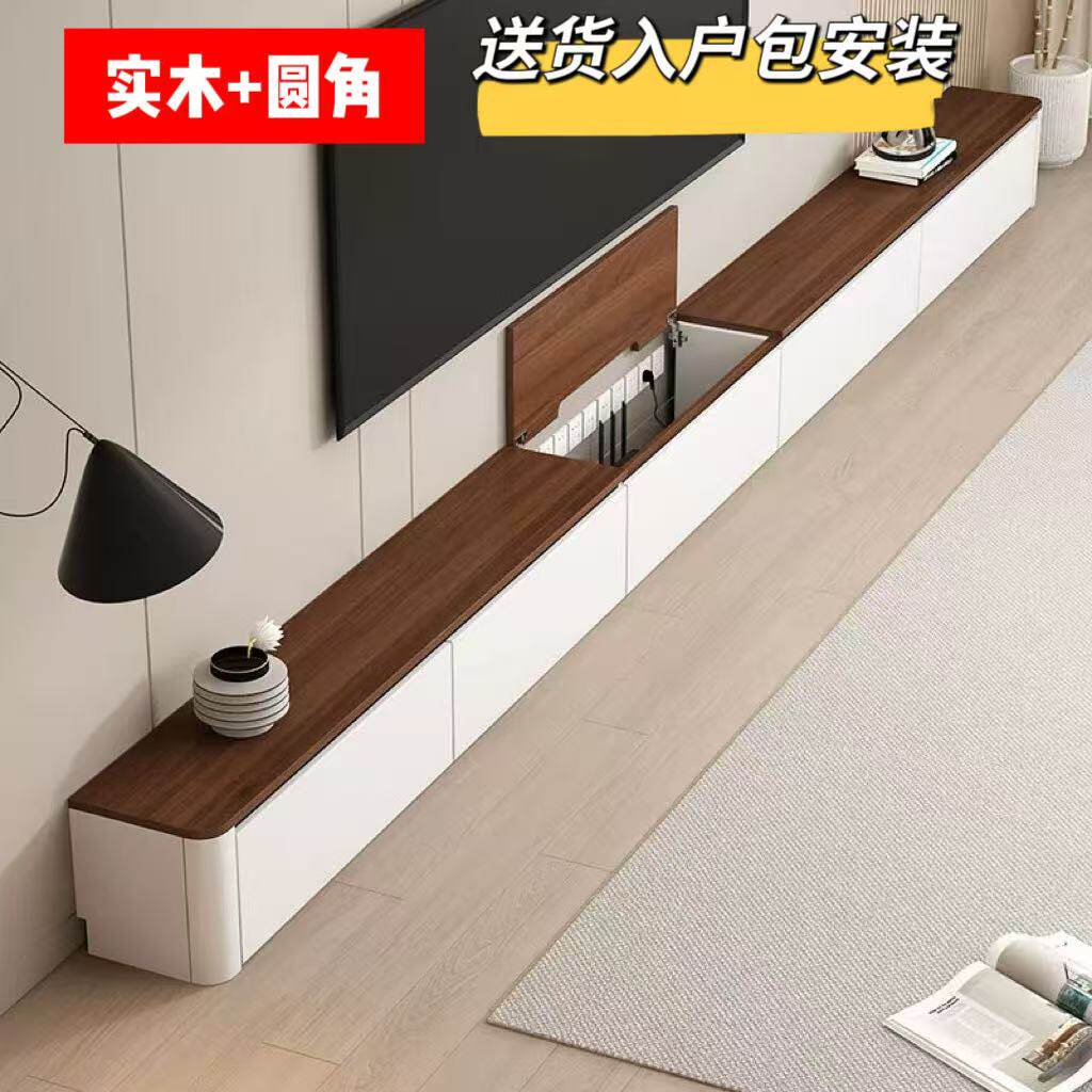 实木电视柜2026新款中古风家用超薄落地极窄收纳储物柜一体小户型