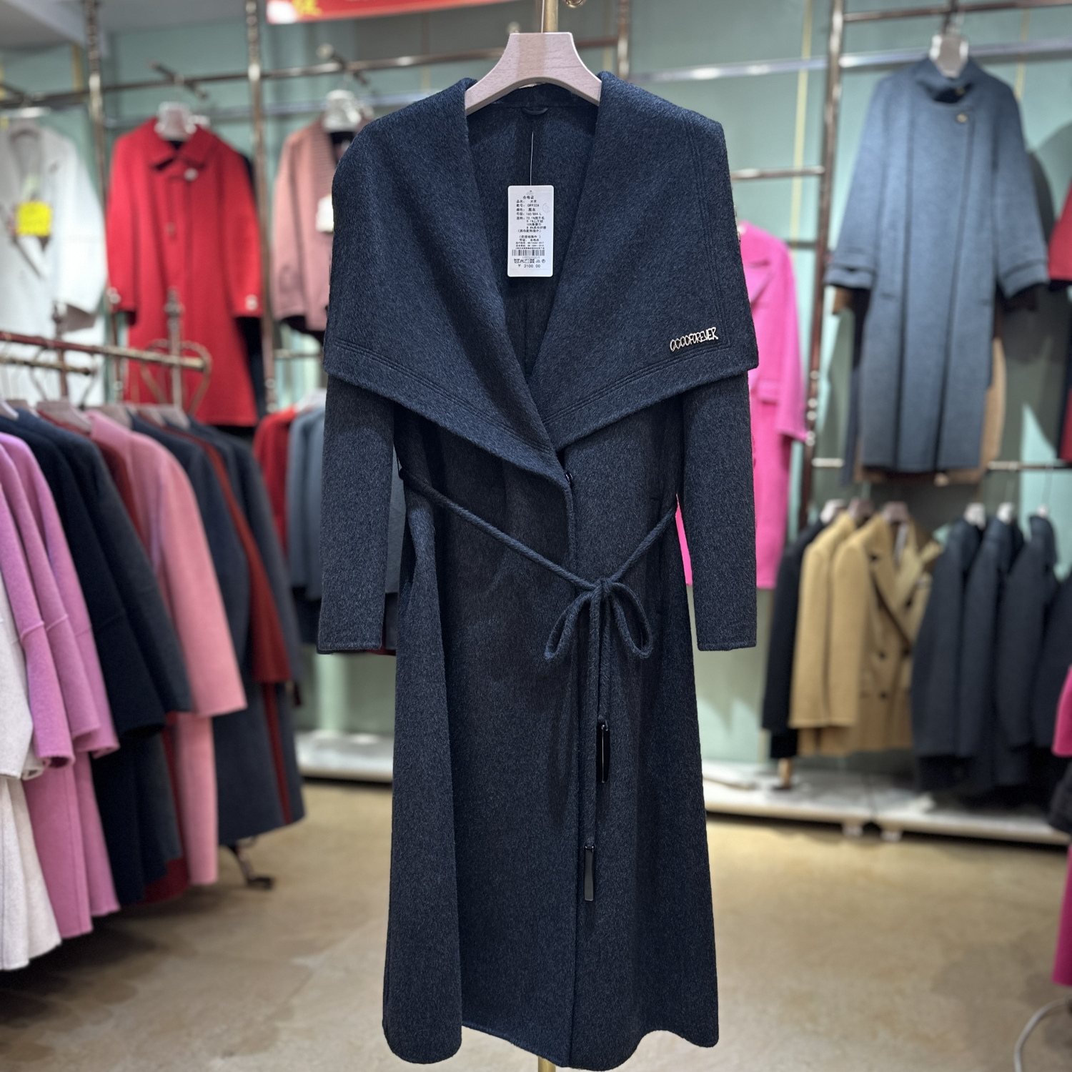 3QR 2025秋冬新款双面羊绒大衣GR9320A长款女系腰羊毛外套GR932A