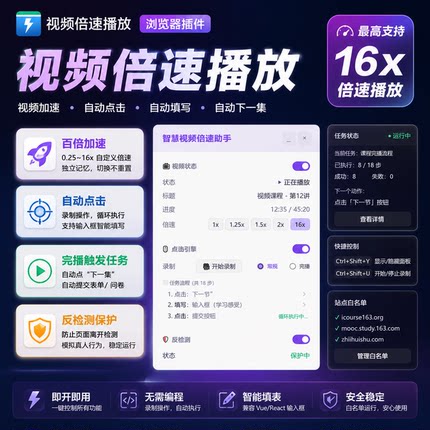 PC版网页视频加速插件浏览器倍速播放快进变速度观看超强扩展工具
