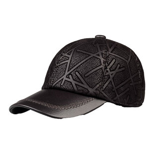 棒球帽户外遮阳帽子秋冬季 反绒羊皮鸭舌帽男棋牌格印花真皮帽子女