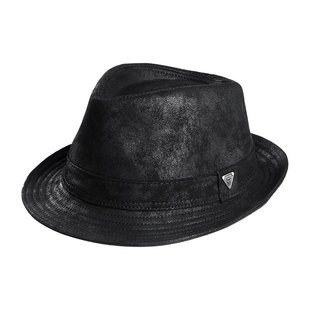 皮质礼帽绅士真皮爵士帽子复古羊皮平顶骑士牛仔帽 款 时尚 潮男四季