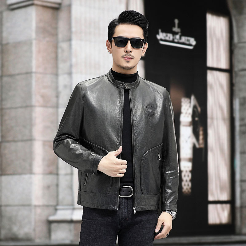 新款真皮皮衣男士机车休闲皮夹克春秋季薄款单装立领拉链短外套