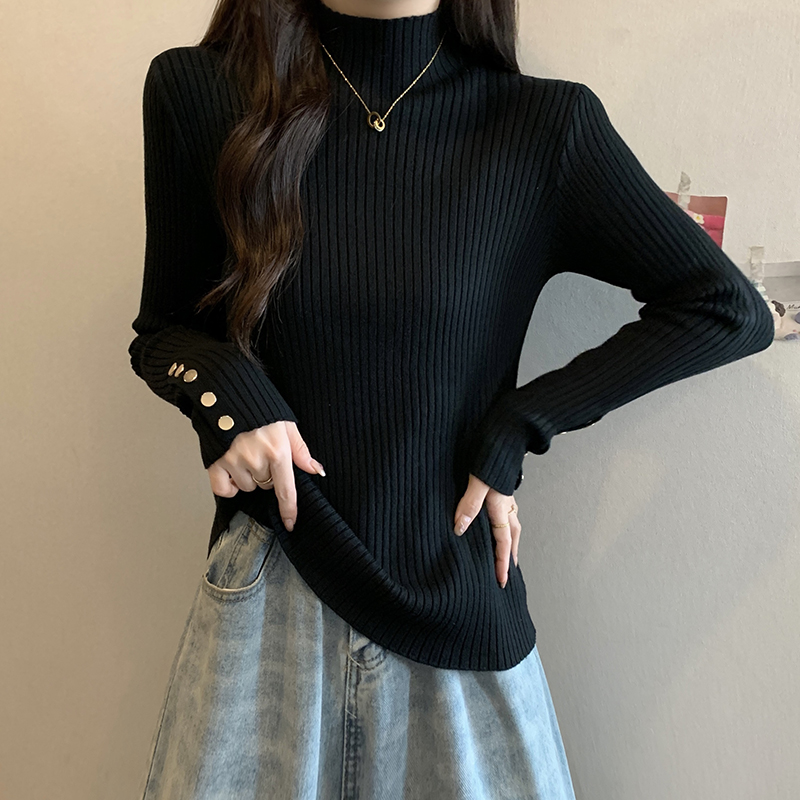 2025秋冬款大码女胖mm法式修身针织衫上衣半高领内搭打底衫71266